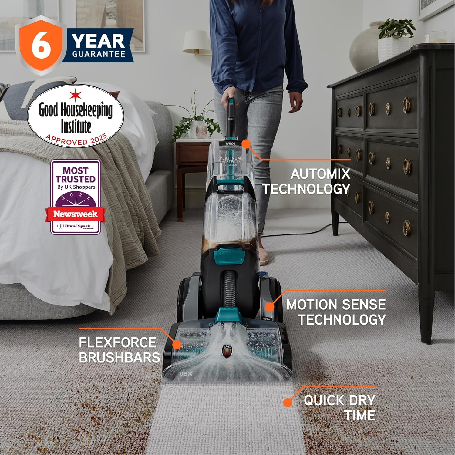 Vax Platinum SmartWash Pet-Design Carpet Cleaner 1200W SpinScrub Upright Washer CDCW-SWXP